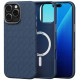 Θήκη iPhone 16 Pro Max Spacecase Classy Mag Σκληρή από Οικολογικό Δέρμα με MagSafe - Dark Blue (5905719112134)