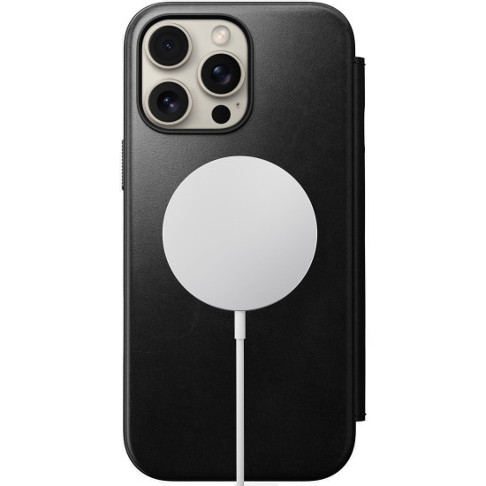 Θήκη iPhone 16 Pro Max Nomad Modern Leather Folio Horween Δερμάτινο Πορτοφόλι με MagSafe - Black (NM01672685)