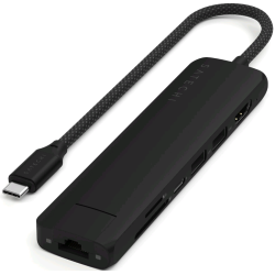 Αντάπτορας Satechi 7in1 USB-C Slim Multiport Adapter Type-C (male) σε 1 x Type-C 100W / 2 x USB-A 3.2 10Gbps / 1 x HDMI 4K 60Hz / 1 x Ethernet 1 Gigabit / 1 x SD / 1 x MicroSD - Black (ST-P7SK)