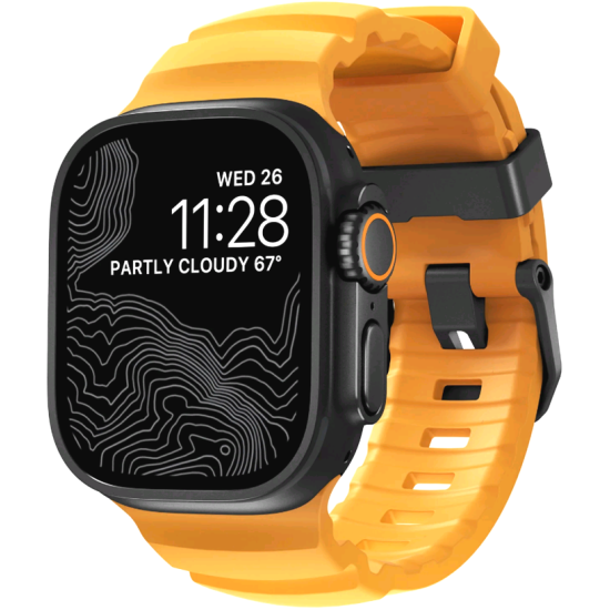 Λουράκι Apple Watch Ultra/SE/11/10/9/8/7/6/5/4 (49/46/45/44mm) Nomad Rocky Point Band Αδιάβροχο FKM & Τιτάνιο - Sol / Black (NM014810858)