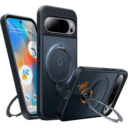 Θήκη Google Pixel 9 / 9 Pro Torras Ostand Spin Ανθεκτική Ημιδιάφανη με MagSafe & KickStand - Black (6938075602451)