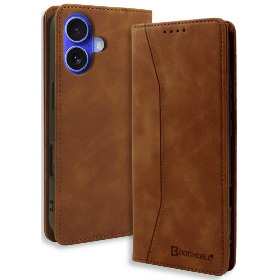 Θήκη iPhone 16 Bodycell Book Case Πορτοφόλι - Brown (5206015079610)