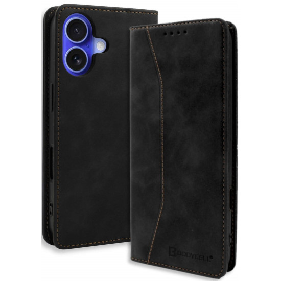 Θήκη iPhone 16 Plus Bodycell Book Case Πορτοφόλι - Black (5206015079672)