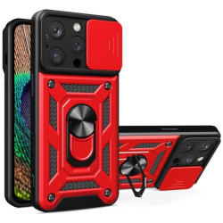 Θήκη iPhone 16 Pro Bodycell Armor Slide Ανθεκτική με Κάλυμμα για την Κάμερα & Μεταλλικό Ring Holder - Red (5206015079078)