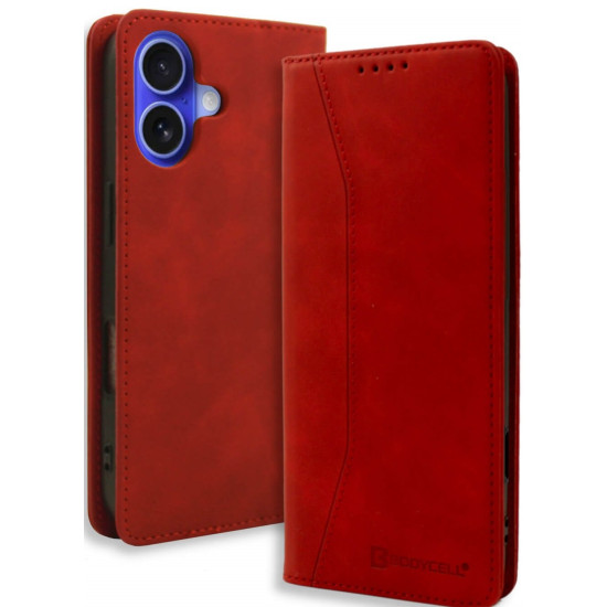 Θήκη iPhone 16 Bodycell Book Case Πορτοφόλι - Red (5206015079627)