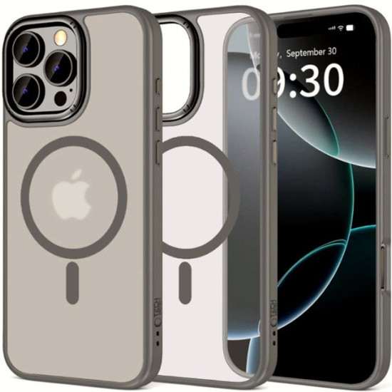 Θήκη iPhone 16 Pro Max Tech-Protect MagEdge Σκληρή Ημιδιάφανη με MagSafe & Μεταλλικό Πλαίσιο Κάμερας - Titanium / Gunmetal (5906302372331)