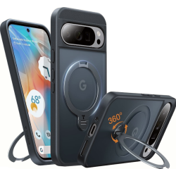 Θήκη Google Pixel 9 Pro XL Torras Ostand Spin Ανθεκτική Ημιδιάφανη με MagSafe & KickStand - Black (6938075602444)