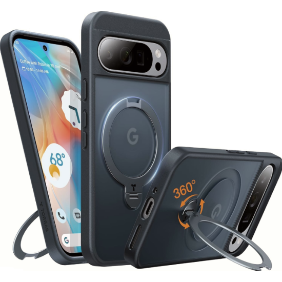 Θήκη Google Pixel 9 Pro XL Torras Ostand Spin Ανθεκτική Ημιδιάφανη με MagSafe & KickStand - Black (6938075602444)
