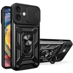 Θήκη iPhone 16 Plus Bodycell Armor Slide Ανθεκτική με Κάλυμμα για την Κάμερα & Μεταλλικό Ring Holder - Black (5206015078972)