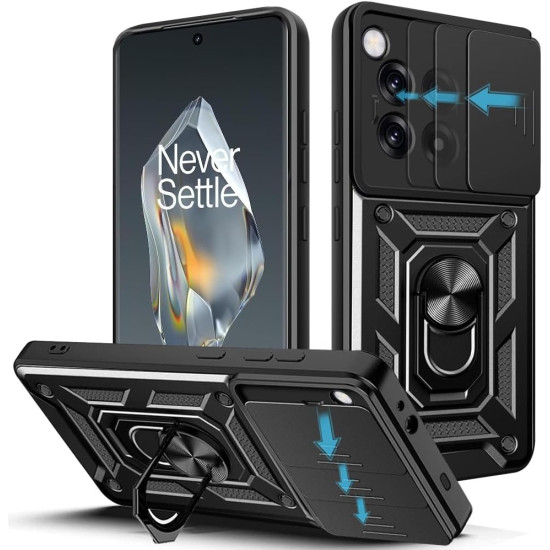 Θήκη OnePlus 12R Bodycell Armor Slide Ανθεκτική με Κάλυμμα για την Κάμερα & Μεταλλικό Ring Holder - Black (5206015080135)