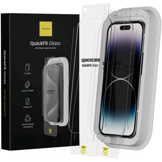 Tempered Glass iPhone 14 Pro Spacecase QuickFit Glass Αντιχαρακτικό Γυαλί Προστασίας Οθόνης με Απλικατέρ QuickFit 2 Τεμάχια - Clear (5905719112806)