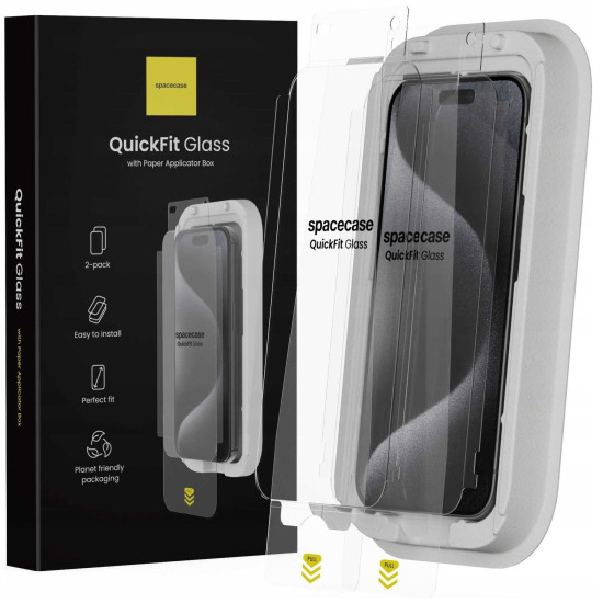Tempered Glass iPhone 15 Pro Max Spacecase QuickFit Glass Αντιχαρακτικό Γυαλί Προστασίας Οθόνης με Απλικατέρ QuickFit 2 Τεμάχια - Clear (5905719112844)