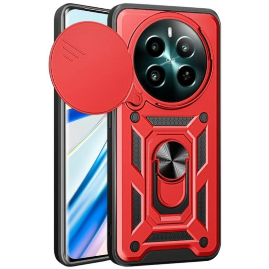 Θήκη Realme 12 4G / 12 Plus Bodycell Armor Slide Ανθεκτική με Κάλυμμα για την Κάμερα & Μεταλλικό Ring Holder - Red (5206015078675)