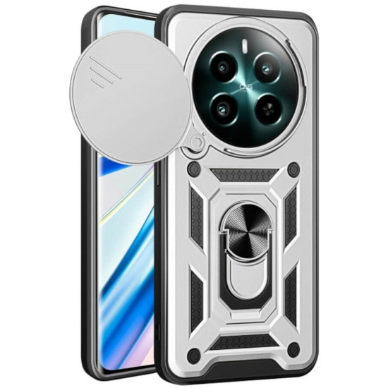 Θήκη Realme 12 4G / 12 Plus Bodycell Armor Slide Ανθεκτική με Κάλυμμα για την Κάμερα & Μεταλλικό Ring Holder - Silver (5206015078682)