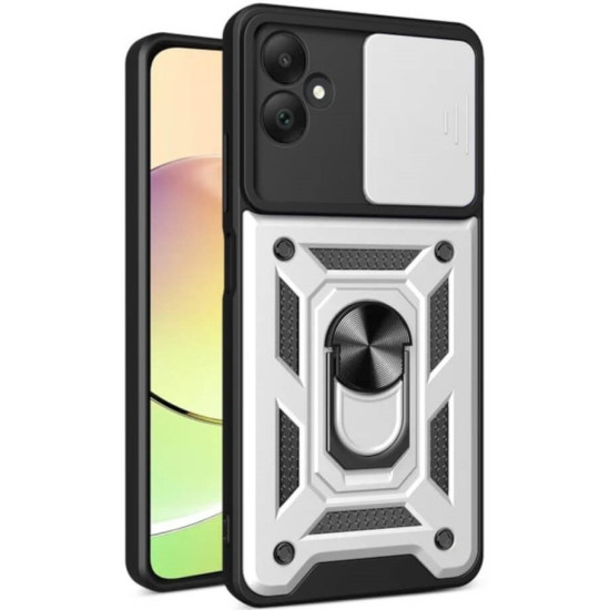 Θήκη Samsung Galaxy A06 Bodycell Armor Slide Ανθεκτική με Κάλυμμα για την Κάμερα & Μεταλλικό Ring Holder - Silver (5206015078866)