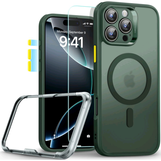 Θήκη & Tempered Glass iPhone 16 Pro Max ESR Classic Pro Set Ανθεκτική με MagSafe / Εναλλάξιμα Κουμπιά & Αντιχαρακτικό Γυαλί Προστασίας Οθόνης - Frosted Green (4894240230138)