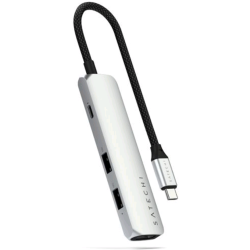 Αντάπτορας Satechi 4in1 USB-C Slim Multiport 4K Adapter Type-C (male) σε 2 x USB-A 10Gbps 1 x Type-C 85W 1 x HDMI 4K - Silver (ST-P4SS)