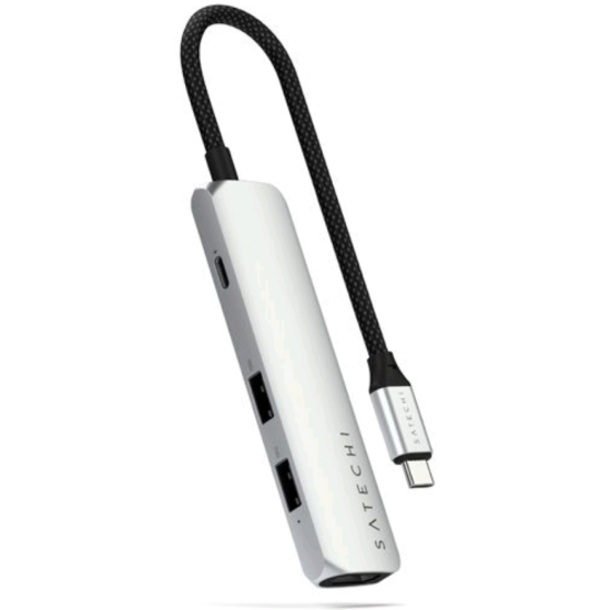 Αντάπτορας Satechi 4in1 USB-C Slim Multiport 4K Adapter Type-C (male) σε 2 x USB-A 10Gbps 1 x Type-C 85W 1 x HDMI 4K - Silver (ST-P4SS)