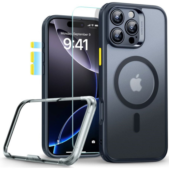 Θήκη & Tempered Glass iPhone 16 Pro Max ESR Classic Pro Set Ανθεκτική με MagSafe / Εναλλάξιμα Κουμπιά & Αντιχαρακτικό Γυαλί Προστασίας Οθόνης - Frosted Black (4894240221853)