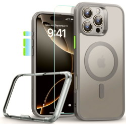 Θήκη & Tempered Glass iPhone 16 Pro Max ESR Classic Pro Set Ανθεκτική με MagSafe / Εναλλάξιμα Κουμπιά & Αντιχαρακτικό Γυαλί Προστασίας Οθόνης - Frosted Grey (4894240230091)