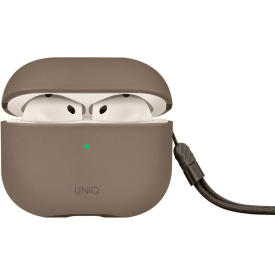 Θήκη AirPods 4th Gen Uniq Lyden Duo Series Premium Σκληρή από Vegan Δέρμα με Λουράκι Χειρός - Flint / Grey (UNIQ-AIRPODS(2024)-LYDGRY)