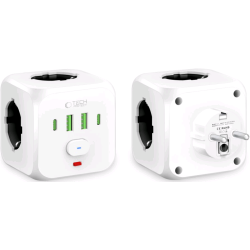 Πολύπριζο Tech-Protect PCL3X4 Universal Power Socket με 3 x Υποδοχές AC 240V & Διακόπτη / 2 x USB-A / 2 x Type-C 2.1A - White (5906302372096)