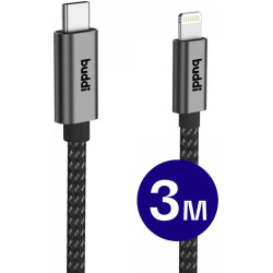 Καλώδιο Buddi Flex Φόρτισης & Μεταφοράς Δεδομένων Type-C σε Lightning 300cm 20W 5 Έτη Εγγύηση - Black (8719246446092)