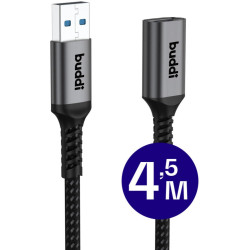 Καλώδιο Buddi Flex Extension Cable Επέκτασης USB-A (Male) σε USB-A (Female) 15W 450cm 5 Έτη Εγγύηση - Black (8719246459542)