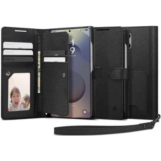 Θήκη Samsung Galaxy S25 Ultra Spigen Wallet S Πορτοφόλι με Αποσπώμενο Λουράκι Χειρός - Black (ACS09124)
