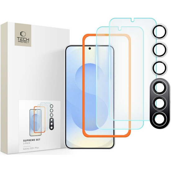 Tempered Glass Samsung Galaxy S25 Plus Tech-Protect Supreme Set με 2 x Αντιχαρακτικά Γυαλιά Προστασίας Οθόνης και 1 x Κάμερας - Clear (5906302322220)