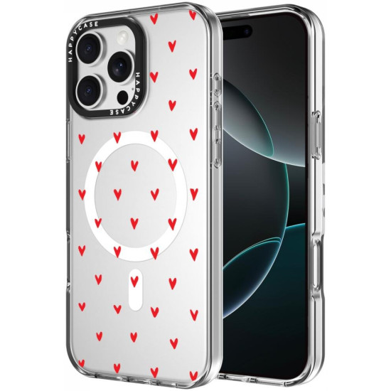 Θήκη iPhone 16 Pro HappyCase Joy Διάφανη Σκληρή με MagSafe - Love Hearts (8719246462283)