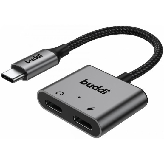 Αντάπτορας Buddi Ease Type-C (Male) σε 1 x Type-C Ήχου (Female) / 1 x Type-C 60W (Female) 5 Έτη Εγγύηση - Grey (8719246459306)