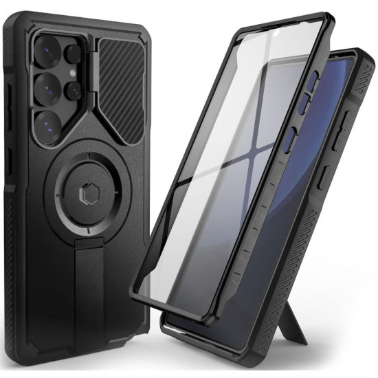 Θήκη Samsung Galaxy S25 Ultra Tech-Protect Kevlar MagSafe Plus Full Body 360° με KickStand / Κάλυμμα Κάμερας & MagSafe - Black (5906302322398)