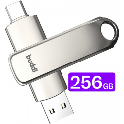 USB-A & Type-C Stick Buddi Dual Memory Stick USB 3.1 256GB για iOS & Android 5 Έτη Εγγύηση - Grey (8719246465888)
