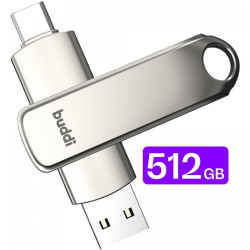USB-A & Type-C Stick Buddi Dual Memory Stick USB 3.1 512GB για iOS & Android 5 Έτη Εγγύηση - Grey (8719246465895)