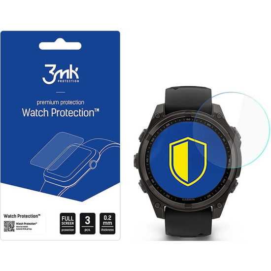Hybrid Glass Garmin Fenix 8 Solar / Sapphire 47mm 3MK Premium Flexible Glass Αντιχαρακτικό Προστατευτικό Υβριδικό Οθόνης 0.2mm 3 Τεμάχια (5903108604789)