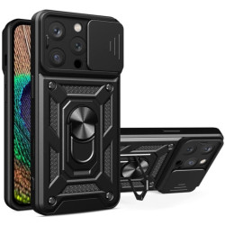 Θήκη iPhone 16 Pro Bodycell Armor Slide Ανθεκτική με Κάλυμμα για την Κάμερα & Μεταλλικό Ring Holder - Black (5206015079061)