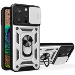 Θήκη iPhone 16 Pro Bodycell Armor Slide Ανθεκτική με Κάλυμμα για την Κάμερα & Μεταλλικό Ring Holder - Silver (5206015080067)