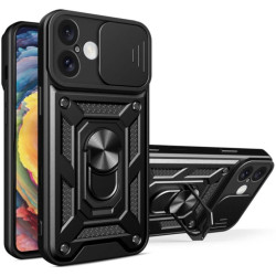 Θήκη iPhone 16 Bodycell Armor Slide Ανθεκτική με Κάλυμμα για την Κάμερα & Μεταλλικό Ring Holder - Black (5206015078910)