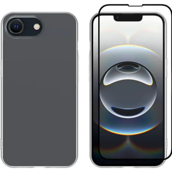 Θήκη & Tempered Glass iPhone 16e Vivid Set Gelly Case Σετ Διάφανη Σιλικόνης & Full Face Αντιχαρακτικό Γυαλί Προστασίας Οθόνης - Transparent / Black (VIGELLY453GLASSBK)