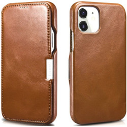 Θήκη iPhone 12 / 12 Pro iCarer Vintage Series Side-Open Δερμάτινη - Light Brown (RIX1210-GG)