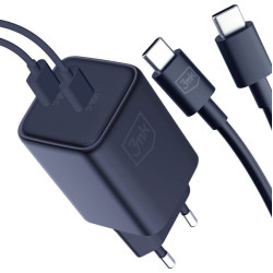 Φορτιστής 3MK Hyper Charger Τοίχου με 2 x Καλώδια Type-C σε Type-C & 2 x Θύρες Type-C 45W - Black (5903108561952)