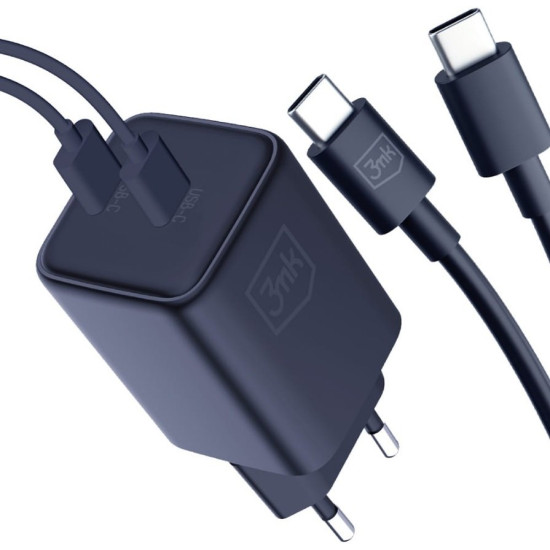Φορτιστής 3MK Hyper Charger Τοίχου με 2 x Καλώδια Type-C σε Type-C & 2 x Θύρες Type-C 45W - Black (5903108561952)