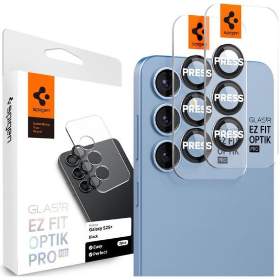Tempered Glass Samsung Galaxy S25 Plus Spigen GLAS.tR EZ Fit OPTIK Pro HD Camera Lens Protector Αντιχαρακτικό Γυαλί Προστασίας για Φακό Κάμερας 2 Τεμάχια - Black (AGL09088)