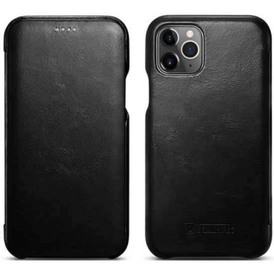 Θήκη iPhone 11 Pro Max iCarer Vintage Series Curved Edge Δερμάτινη - Black (RIX1103-BK)