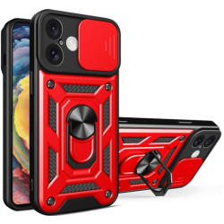 Θήκη iPhone 16 Plus Bodycell Armor Slide Ανθεκτική με Κάλυμμα για την Κάμερα & Μεταλλικό Ring Holder - Red (5206015078989)