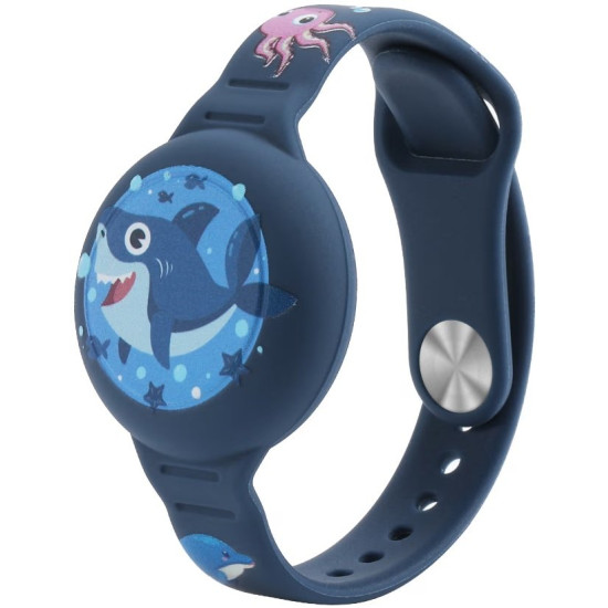 Θήκη AirTag 2 / 1 Ofkoz Bracelet Σιλικόνης με Λουράκι Καρπού - Blue / Shark (ATKID-SH)