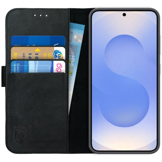 Θήκη Samsung Galaxy S25 Rosso Deluxe Δερμάτινο Πορτοφόλι - Black (8719246463204)