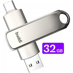 USB-A & Type-C Stick Buddi Dual Memory Stick USB 3.1 32GB για iOS & Android 5 Έτη Εγγύηση - Grey (8719246465857)