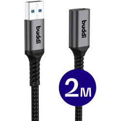Καλώδιο Buddi Flex Extension Cable Επέκτασης USB-A (Male) σε USB-A (Female) 15W 200cm 5 Έτη Εγγύηση - Black (8719246459528)